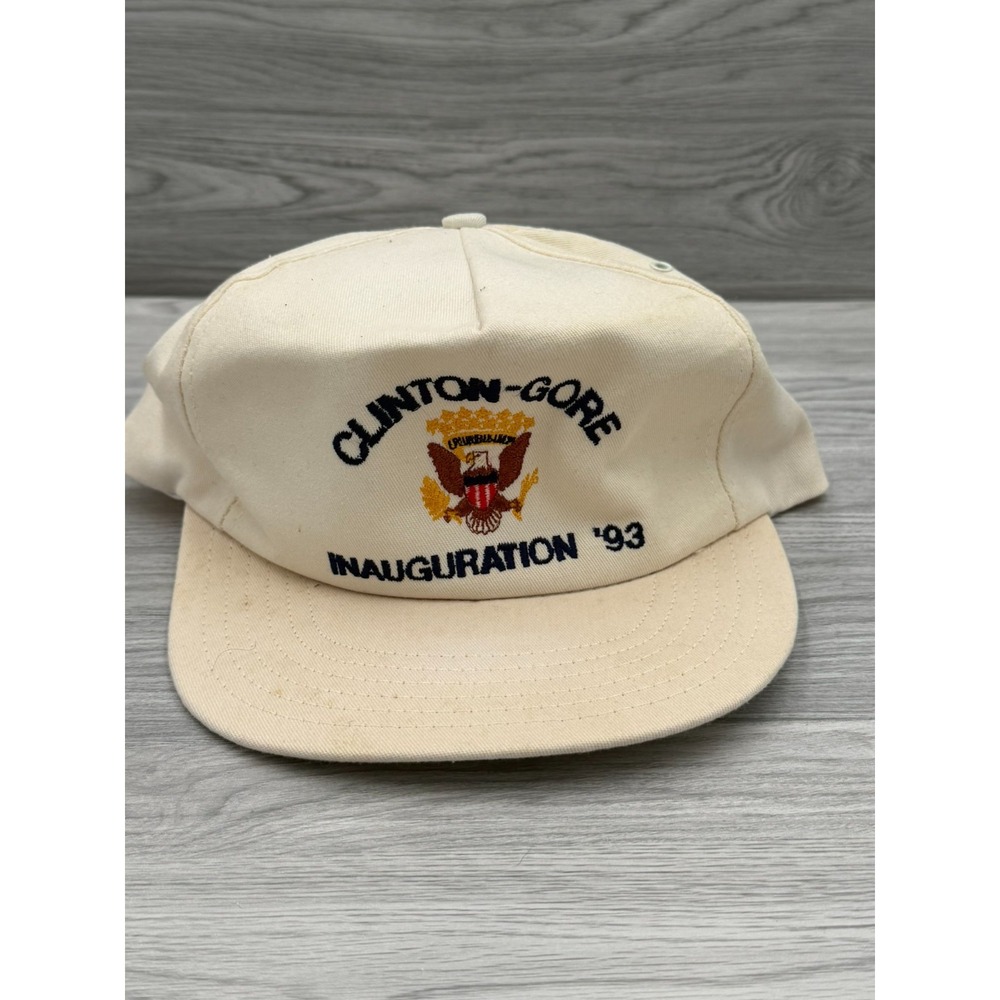 Vintage Made in USA Clinton Gore Inauguration 93 Adjustable Hat Beige One Size